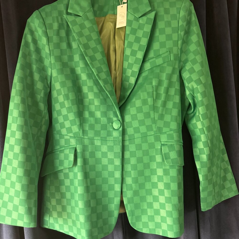 Women's Checkerboard Embossed Green Blazer - Large NWT